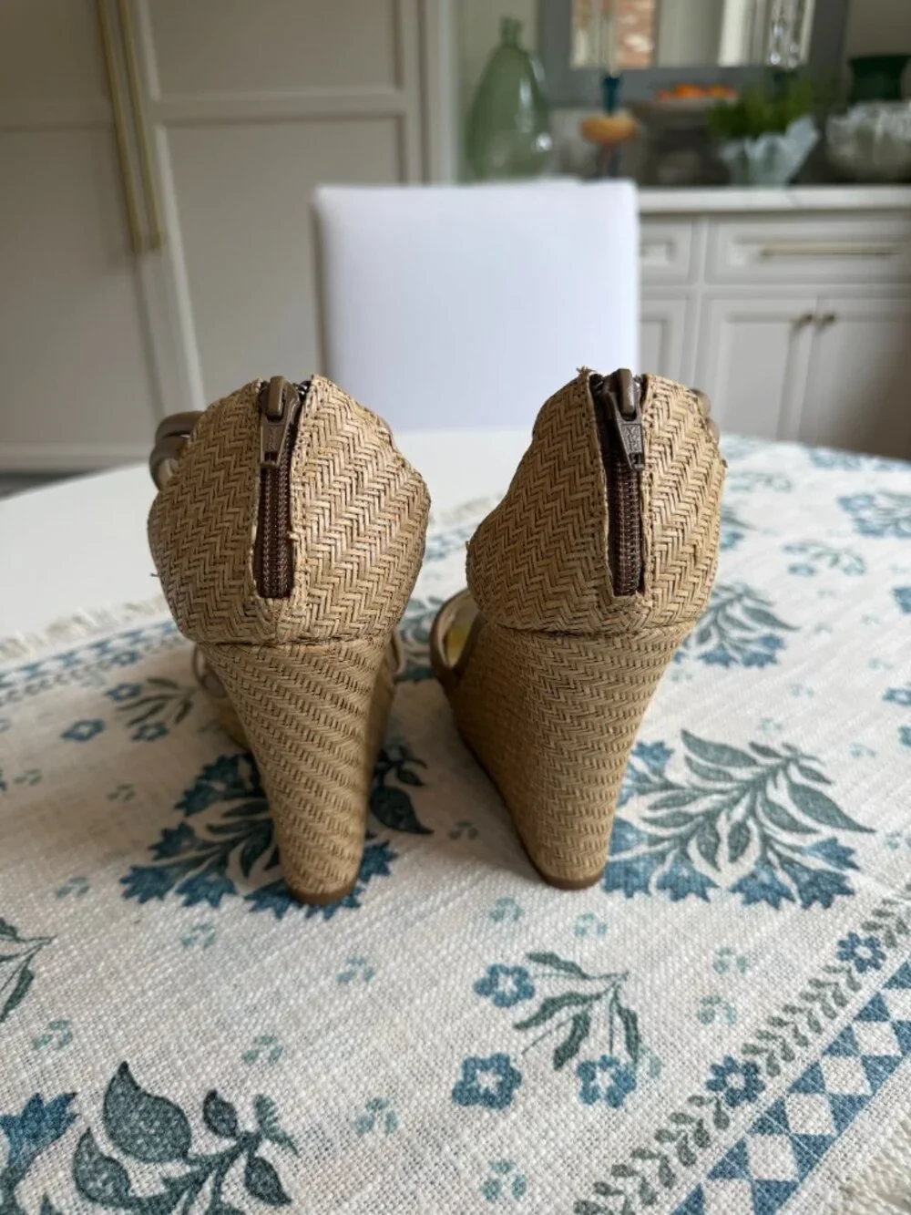 Strappy Platform Wedge Sandals with Woven Raffia Heel | SEYCHELLLES | Size W 8.5